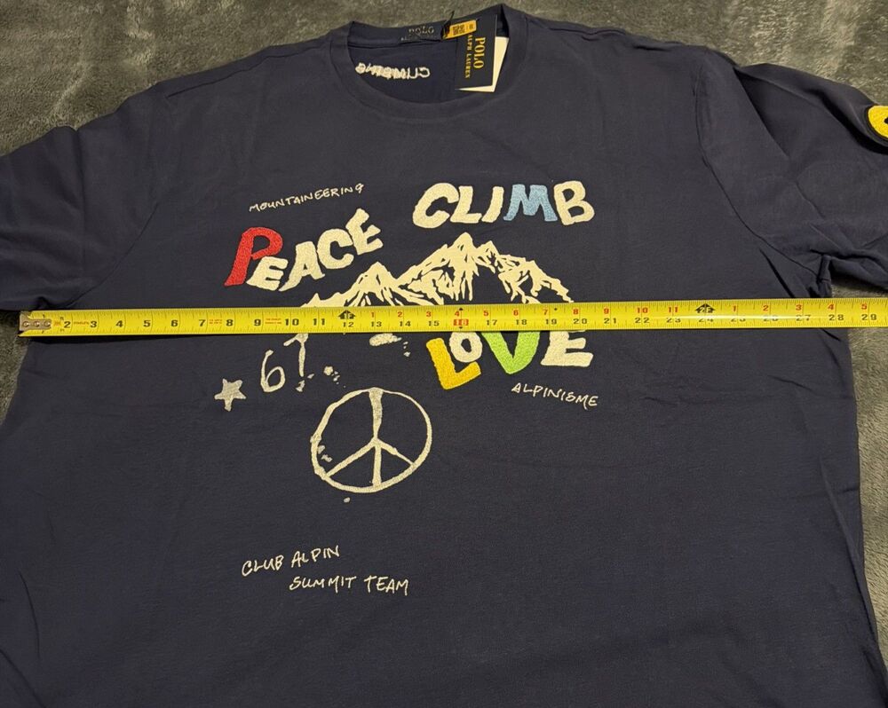 2XB POLO RALPH LAUREN Mens Big&Tall Navy “PEACE CLIMB LOVE” Graphic T-Shirt - Picture 16 of 16